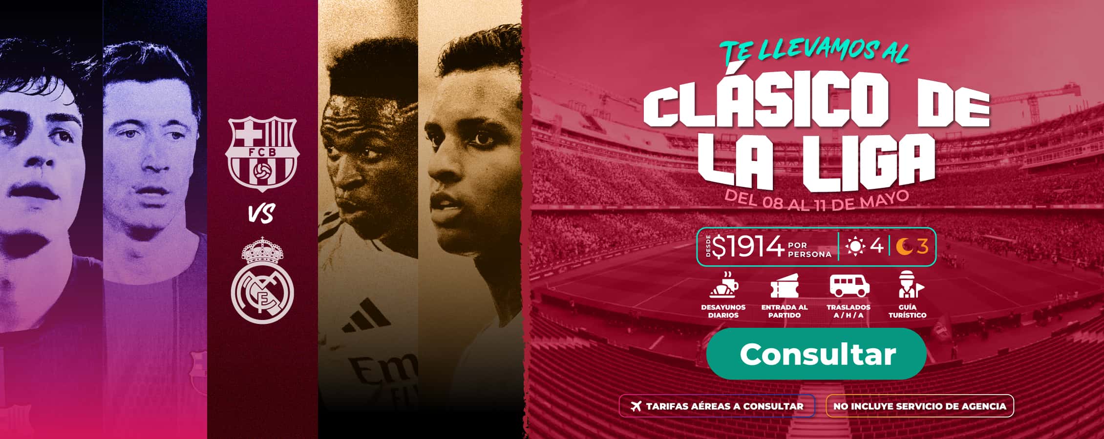 Turistas deportivos en Madrid listos para asistir a El Clásico 2026, aprovechando los paquetes turísticos de fútbol de la agencia Molina Viajes.